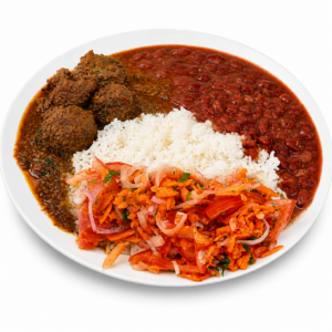 Albondigas guisadas con frijoles en salda y sopa de dia