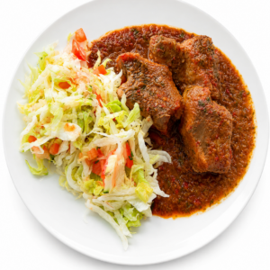Costilla sencilla en BBQ. Costilla en salsa BBQ, ensadada y sopa